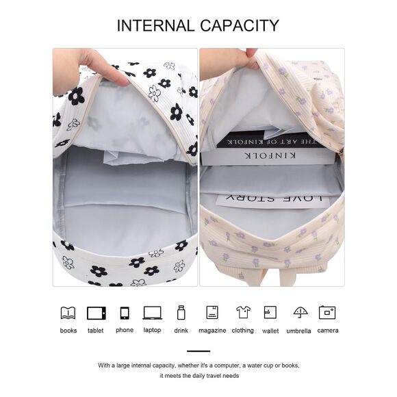 2565 Backpack Daypack Rucksack Corduroy Large Floral Everyday Cute Travel main image 8